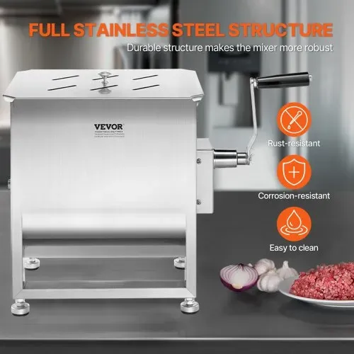 VEVOR manueller Fleischmischer 30 L Fleischverarbeitungsgerät (maximales Mischen von 20,4 kg Fleisch), Fleischmischer aus Edelstahl, Wurstmischer mit Untersetzungsgetriebe, Handmixer für Hackfleisch – Bild 4