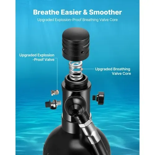 VEVOR Mini-Tauchflasche 1 L, Tragbare Lungenflasche für Unterwasseratmung, Wiederverwendbare Sauerstoffflasche für bis zu 20 Minuten Tauchzeit, Tauchausrüstung mit Adapter & Schnorchelbrille – Bild 3