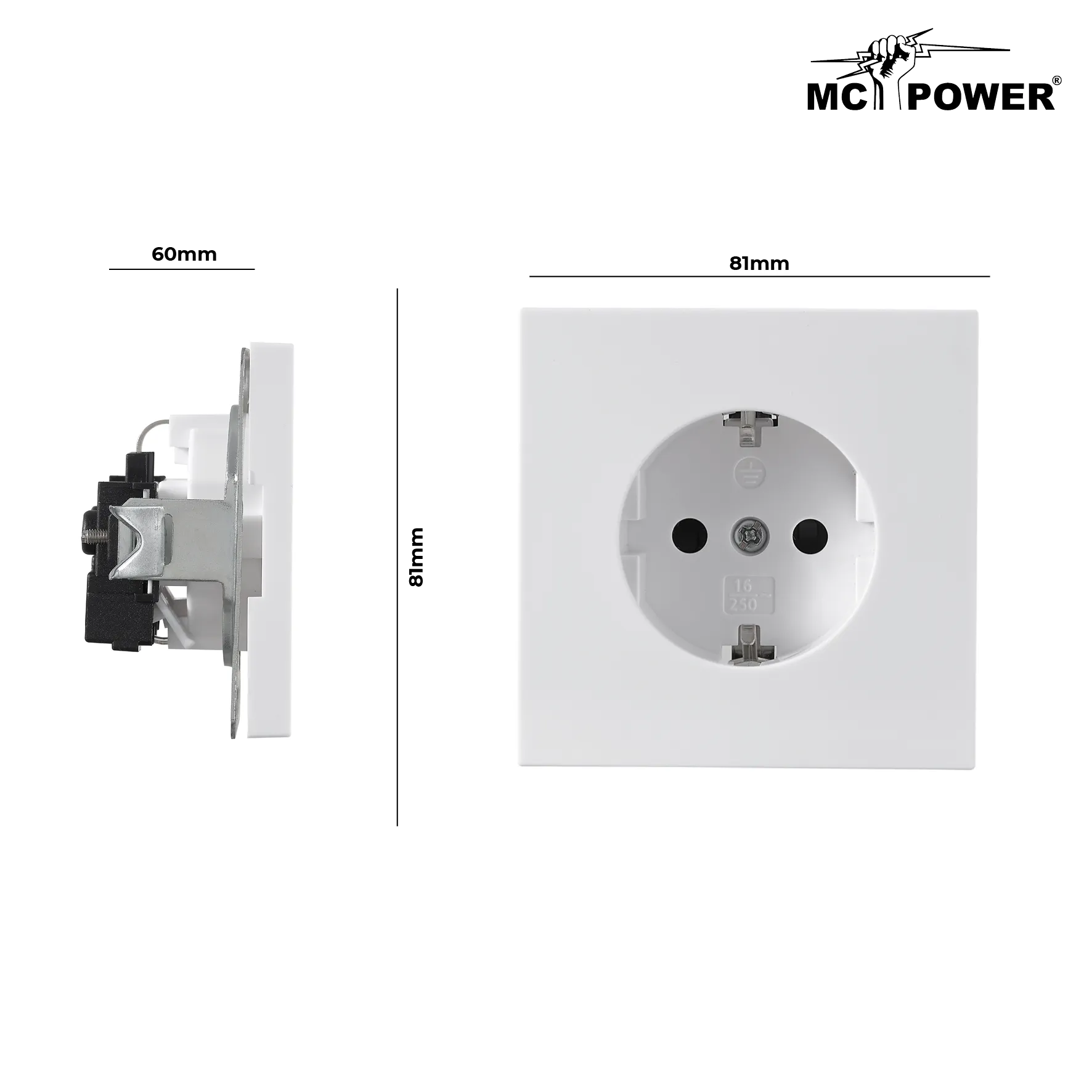Schutzkontakt-Steckdose McPower ''Shallow'' 250V~/16A, UP, Steckanschluss, weiß – Bild 3