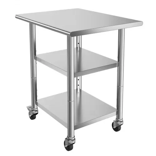 VEVOR Gasto Arbeitstisch 762 x 610 x 864 mm, Edelstahltisch mit 3 Ebenen & Rollen & Höhenverstellbaren Ablagen Belastbarkeit Top 227 kg & 2 Unterablagen je 191 kg Vorbereitungstisch für Restaurant – Bild 10