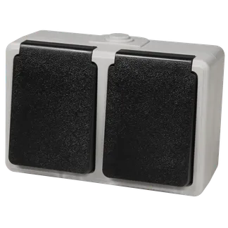 Feuchtraum Doppel-Steckdose McPower “Taff“, 250V~/16A, IP44, AP, grau Feuchtraum Doppel-Steckdose McPower “Taff“, 250V~/16A, IP44, AP, grau