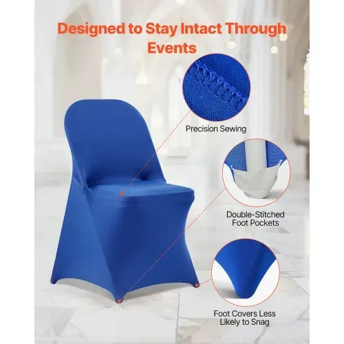 VEVOR Stuhlhussen Stuhlbezug Stretch 50 Stk. waschbarer & abnehmbarer Stuhlüberzug aus Polyester-Spandex für Hochzeitsfeiern Esszimmerbankette, passend für Klappstühle (45 x 46 x 77 cm) Blau – Bild 5