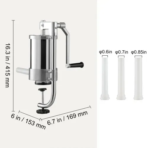 VEVOR Manueller Wurstfüller Wurstfüllmaschine 1,5 L, Edelstahl + Aluminium Professionelle Silberne Wurstmaschine inkl. 16 / 19 / 22 mm Füllrohre, Vertikale Wurstpresse mit Tischklemme Hausgemacht – Bild 6