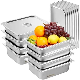 VEVOR 8er-Pack Hotelpfannen, 1/2-Größe Anti-Stau-Dampfpfanne mit Deckel, 0,8 mm dicke Edelstahl-Dampftischpfanne, 4 Zoll tiefe kommerzielle Tischpfanne, Catering-Aufbewahrungspfanne für Lebensmittel, für Industrie und Wissenschaft VEVOR 8er-Pack Hotelpfannen, 1/2-Größe Anti-Stau-Dampfpfanne mit Deckel, 0,8 mm dicke Edelstahl-Dampftischpfanne, 4 Zoll tiefe kommerzielle Tischpfanne, Catering-Aufbewahrungspfanne für Lebensmittel, für Industrie und Wissenschaft