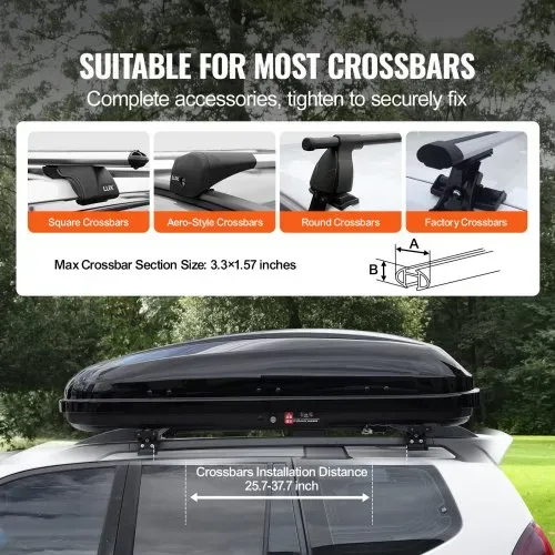 VEVOR Auto Dachbox Dachkoffer Aufbewahrungsbox 220 L, ABS-Hartschalen Dachgepäckträger Aufbewahrungsbox mit beidseitiger Öffnung und 2 verstärkten Gurten, Gepäckaufbewahrungsbox für SUVs Schwarz – Bild 2