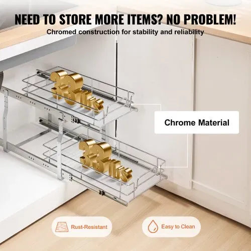 VEVOR Ausziehbarer Spülschrank-Organizer mit 2 Ebenen unter Waschbecken (249x539x81 mm) Gewürzregal Küchenregal Lagerregal Organizer für Küche Badezimmer 334x563x485 mm (Installationsgröße) – Bild 4