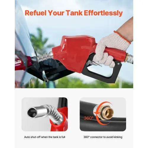 VEVOR Tragbarer Diesel-& Benzintank, 220 L, 45 L/min Durchflussrate, Dieselkraftstofftank mit 12 V Transferpumpe, 4 m Schlauch, automatische Betankungsdüse, Transfertank für Kraftstofftransport, Rot – Bild 4