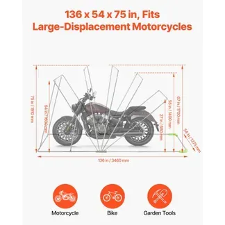 VEVOR Motorrad Zeltgarage, Motorrad Abdeckplane 3460x1375x1900 mm, Motorradgarage mit Sicherheitsschloss, 600D Oxford-Klappzelt, Allwetter-Motorradabdeckung mit Belüftungsfenstern, Schwarz VEVOR Motorrad Zeltgarage, Motorrad Abdeckplane 3460x1375x1900 mm, Motorradgarage mit Sicherheitsschloss, 600D Oxford-Klappzelt, Allwetter-Motorradabdeckung mit Belüftungsfenstern, Schwarz