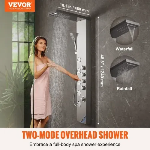 VEVOR Duschsäule Duschsystem Duscharmatur, 4 Duschmodi, Duschset, Regenfall, Wasserfall, 5 Ganzkörpermassagedüsen und Handbrause mit 3 Einstellungen und 1,5 mSchlauch, Wandduschset aus Edelstahl VEVOR Duschsäule Duschsystem Duscharmatur, 4 Duschmodi, Duschset, Regenfall, Wasserfall, 5 Ganzkörpermassagedüsen und Handbrause mit 3 Einstellungen und 1,5 mSchlauch, Wandduschset aus Edelstahl