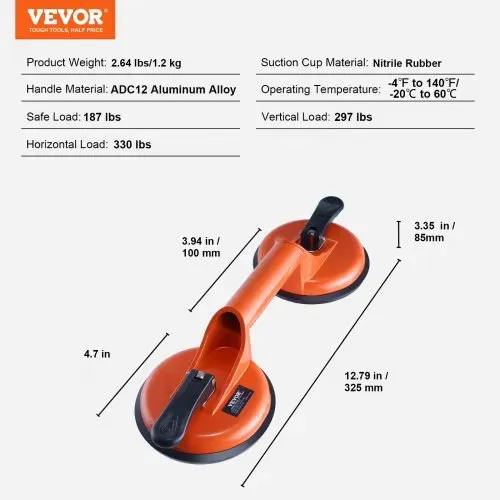 VEVOR Saugheber aus NBR Glasheber φ119mm Vakuumheber Belastbarkeit 85-150kg Glassauger Betriebstemperatur -20-60℃ Plattenheber Vakuum Saugnapf mit ergonomischem Alu-Griff – Bild 6