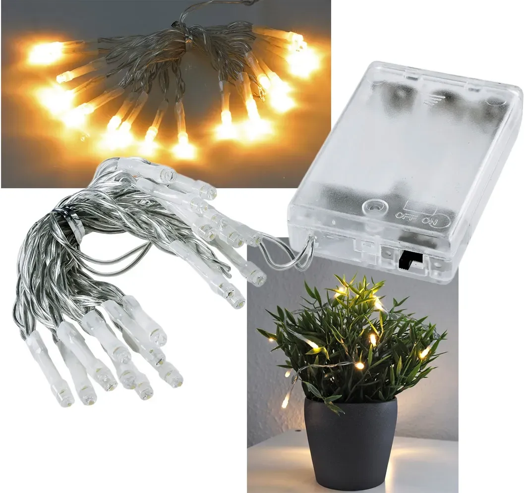 LED Batterie-Lichterkette “CT-BK20” 2m warmweiß, transp. Kabel, 20 LEDs LED Batterie-Lichterkette “CT-BK20” 2m warmweiß, transp. Kabel, 20 LEDs