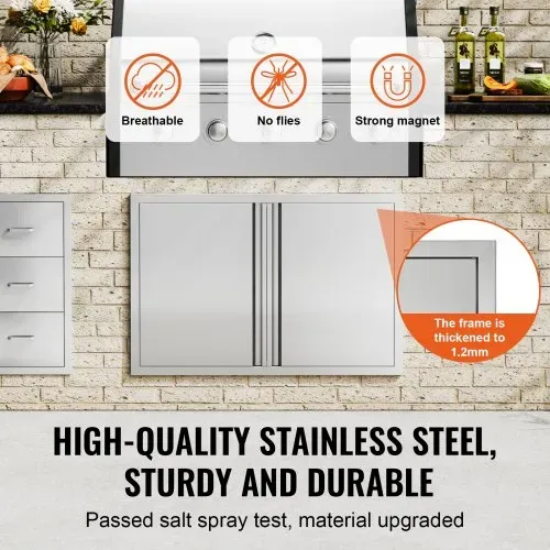 VEVOR Grill-Zugangstür, 914 x 610 mm, Doppelte Außenküchentür, Flächenbündig Montierte Edelstahltür, Vertikale Wandtür mit Versenkbaren Griffen, für Grillinsel, Grillstation, Außenschrank – Bild 2