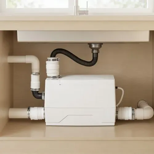 VEVOR Hebeanlage 800 W 7200 L/h Abwasserhebeanlage mit 8 m Förderhöhe Weiß, Abwasserpumpe mit 3 Einlässen zur Abwasserentsorgung in Keller Küche Spüle Dusche Badewanne und Waschküche – Bild 7