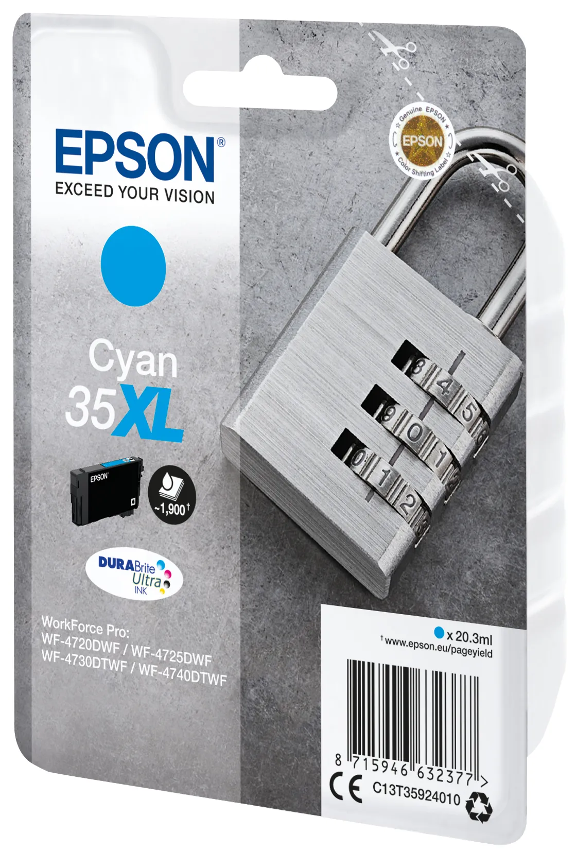 Epson Padlock 35XL Vorhängeschloss DURABrite Ultra Single Cyan Tinte – Bild 2