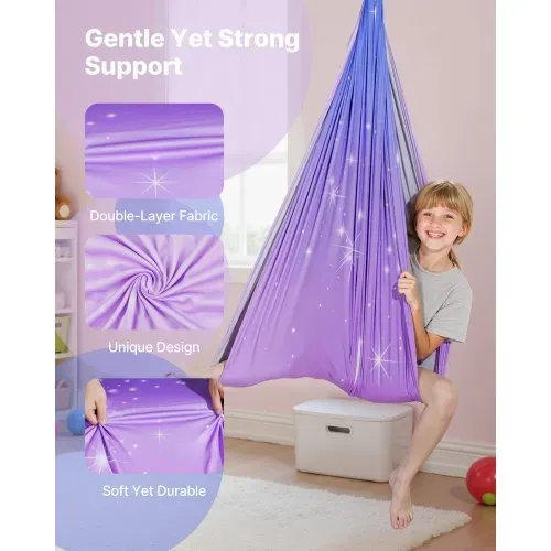 VEVOR Aerial Yoga Hängematte Set aus doppellagigem Stoff, Aerial Yoga Swing Air Fliegen, Yoga-Schaukel mit 360°-Drehaufhängung & O-Sling & 136,07 kg Max. Tragfähigkeit, Deckenschaukeln Rosa+Blau – Bild 2