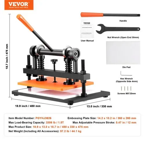 VEVOR Leder Stanzmaschine Manuelle Lederschneidemaschine 36 x 26 cm, Leder Prägemaschine 1,5 t Belastbare Leder-Stanzmaschine Geeignet für Leder, PVC/EVA-Schaumstoff, nicht Klebende Materialien – Bild 6