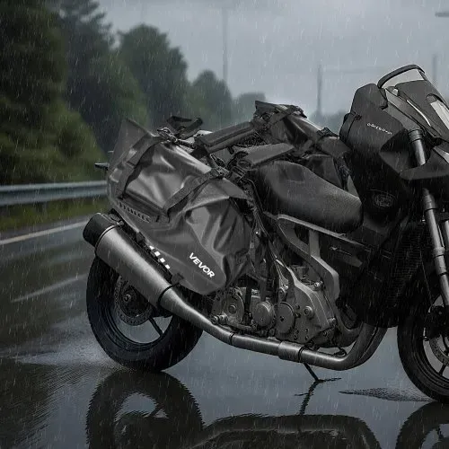 VEVOR Motorradtasche Motorrad Satteltasche 14 L x 2 wasserfest, große Seitensatteltasche für Motorradgepäck, Gepäckaufbewahrung mit unterem Gurt, Schwarz Seitentasche Outdoor Sport – Bild 7