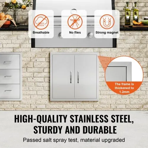 VEVOR Grill-Zugangstür, 610 x 610 mm, Doppelte Außenküchentür, Flächenbündig Montierte Edelstahltür, Doppelwandige vertikale Tür mit Griffen und Haken, für Grillinsel, Grillstation, Außenschrank – Bild 2