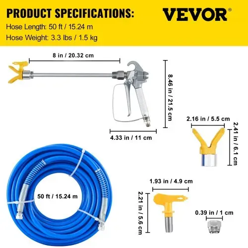 VEVOR Airless-Farbspritzschlauch-Set, 15m, 0.64cm Drehgelenk, 248 bar, mit 517-Spitze – Bild 6