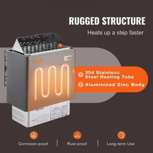 VEVOR Saunaofen, 8 kW, 400 V 3N tragbare Saunaheizung für drinnen & draußen mit 3-Stunden-Timer, digitaler Steuerung für 8–12 m³ großes Zuhause, gewerbliche Nutzung in Hotel-Spa-Duschen, max. 110 °C – Bild 2