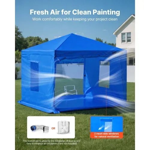 VEVOR tragbares Lackierkabinenzelt (293x293x181 cm) Sprühfarbenzelt für Sprühmalerei, wasserfeste & faltbare Farbkabine mit 2 Netz-Seitenfenstern für Autoteile Möbel Motorräder Sprühschutz blau – Bild 2