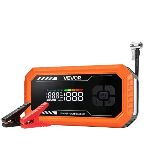 VEVOR Starthilfe Powerbank 3000 A Tragbares Starthilfegerät Starter Booster für 9 L Benzin und 6,5 L Dieselmotoren, 150 psi Reifendruck, LED-Taschenlampe, Automatische Abschaltung und 12 V Ladegerät – Bild 10