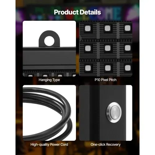 VEVOR programmierbare LED Zeichen P10 Vollfarbe flexibles digitales Scrolling Panel, DIY Anzeigetafel mit benutzerdefiniertem Textmuster und GIF & Bluetooth App Steuerung (1310 x 190 x 55 mm) – Bild 3
