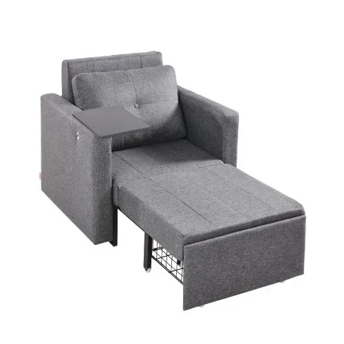 VEVOR Schlafsofa umbaubares Schlafbett mit Seitentasche & Kissen & Armlehne, Schlafsessel Einzelsessel mit 5-fach verstellbarer Rückenlehne, Einzel-Ausziehcouch mit 2 Rädern und Stauraum unten, Grau VEVOR Schlafsofa umbaubares Schlafbett mit Seitentasche & Kissen & Armlehne, Schlafsessel Einzelsessel mit 5-fach verstellbarer Rückenlehne, Einzel-Ausziehcouch mit 2 Rädern und Stauraum unten, Grau
