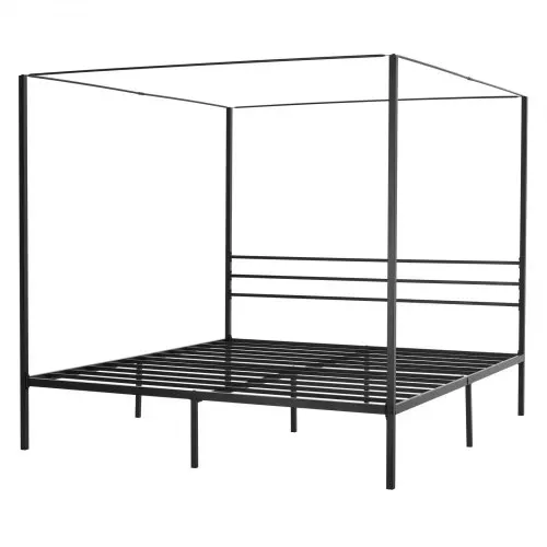 VEVOR Himmelbettrahmen (Kingsize), Metallhimmelbett (363 kg belastbar) mit Himmelbett-Design, robuste Stahllattenstütze, Stauraum unter dem Bett, kein Boxspring erforderlich, Netzrahmen Schwarz – Bild 8