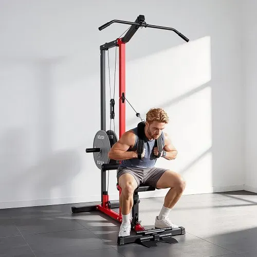 VEVOR Latzugstation, 3-in-1 Latzugturm, Kraftstation mit Latzugstange & Seilzug, bis 181 kg Belastbar, Krafttraining für Rücken Arme Schultern Bauch, Latzugmaschine für Fitnesscenter Zuhause, Schwarz – Bild 7