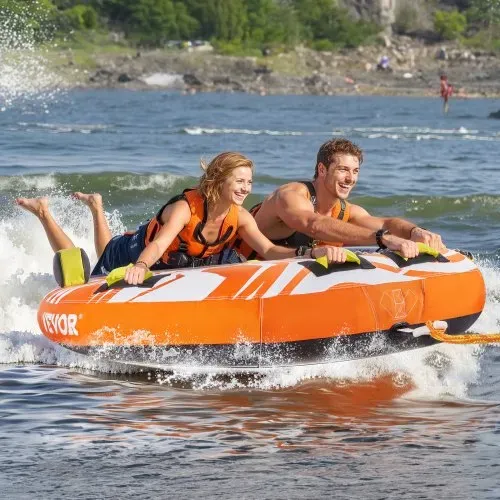 VEVOR Fun Tube Set zum Bootfahren, Aufblasbare Schleppboote für 1–2 Personen, 154 kg Wassersport-Schleppschlauch zum Ziehen von Booten – mit Flossen, doppelt genähter Nylonhülle & gepolsterten Griffen – Bild 7