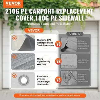 VEVOR Carport Garagezelt, oben + Seitenwand 3 x 6 m, Garagenzelt-Unterstandplane, wasserdicht und UV-geschützt, einfache Installation mit Spanngurten, weiß (Rahmen nicht im Lieferumfang enthalten) VEVOR Carport Garagezelt, oben + Seitenwand 3 x 6 m, Garagenzelt-Unterstandplane, wasserdicht und UV-geschützt, einfache Installation mit Spanngurten, weiß (Rahmen nicht im Lieferumfang enthalten)