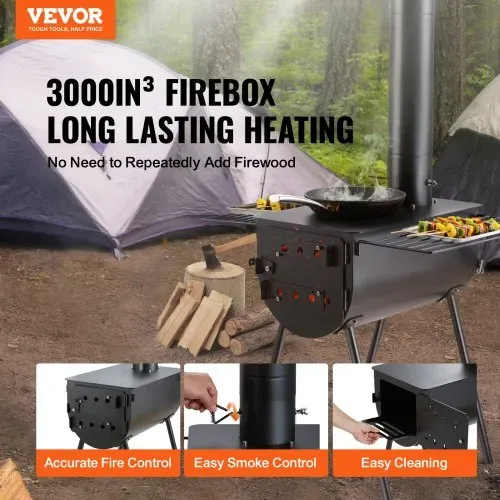 VEVOR Tragbarer Holzofen, Camping-Hot-Zelt-BBQ-Ofen, 300 cm, für den Außenbereich mit Rohren VEVOR Tragbarer Holzofen, Camping-Hot-Zelt-BBQ-Ofen, 300 cm, für den Außenbereich mit Rohren