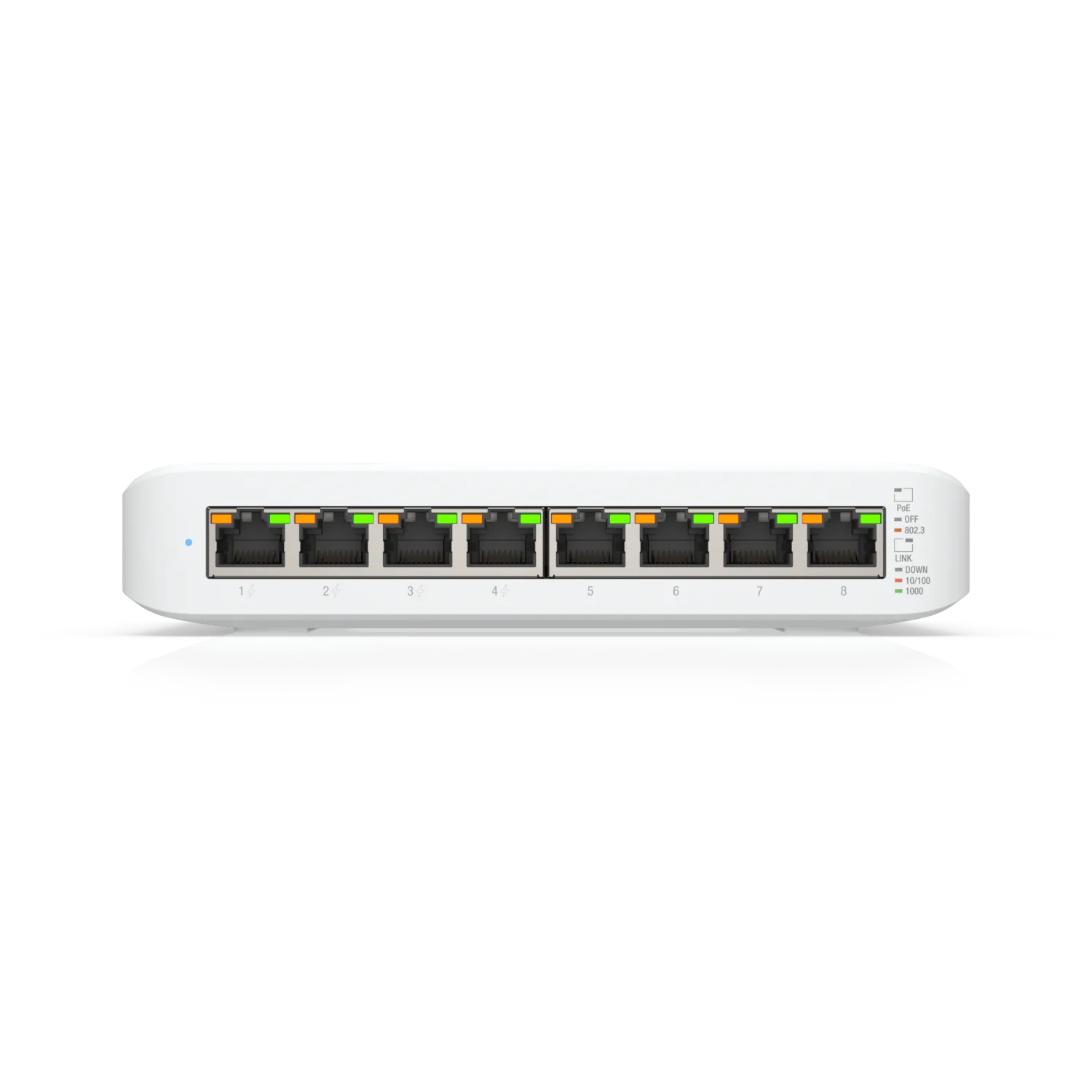 Ubiquiti Switch smart managed Layer2 8 Port • 8x GbE • PoE Budget 52W • 4x PoE at • Desktop • Lüfterlos • UniFi • USW-Lite-8-POE – Bild 2