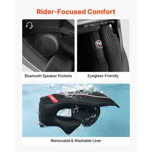 VEVOR Integralhelm mit Sonnenblende Größe XL, Motorradhelm mit Doppelvisier ECE 22.06 Zertifiziert Vollvisierhelm für Damen & Herren Vollvisierhelm mit Bluetooth-Lautsprecherfach, Mopedhelm Full Face – Bild 5