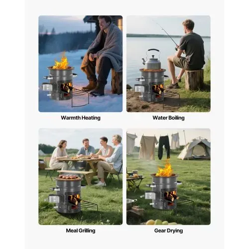 VEVOR Raketenofen, BBQ Rakete Holzofen mit Tragetasche, SPCC-Stahl, Doppeltür, zum Verbrennen von Zweigen, Stöcken oder Holzkohle zum Outdoor Kochen, Camping Outdoor-Campingkocher, Campinggrill – Bild 2