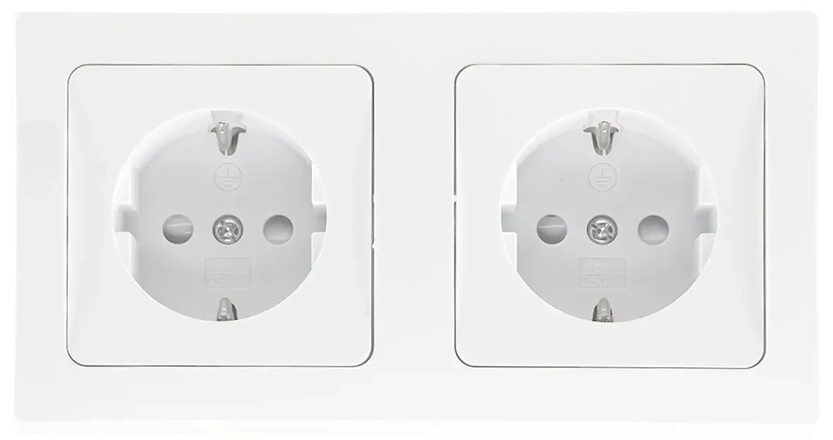 DELPHI Set 2 Steckdosen + 2-fach Rahmen 250V~/ 16A, Steckanschluss, weiß DELPHI Set 2 Steckdosen + 2-fach Rahmen 250V~/ 16A, Steckanschluss, weiß