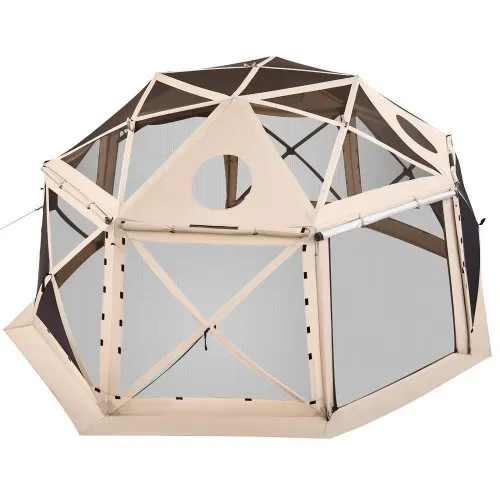 VEVOR Pop-up-Pavillon, 4,57 x 4,57 m, 13-seitiges, kugelförmiges Campingzelt mit abnehmbarem Dach und Tragetasche, 360°-Belüftung, Sonnenschutz, Partyzelt für 12–15 Personen, Beige – Bild 9