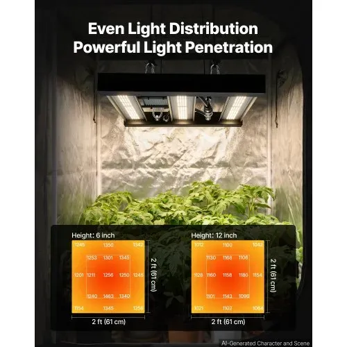 VEVOR LED-Pflanzenlampe Dimmbar 200 W Vollspektrum 400-740 nm 3000 K 6500 K, für Growzelte (60 x 60 cm) mit Stufenloser Dimmung, Reihenschaltung für bis zu 60 Lampen, Aluminiumlegierung-Lichtleisten – Bild 3