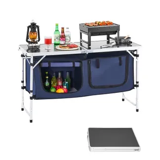 VEVOR Camping Küchentisch klappbarer Kochtisch Outdoor, 3-fach höhenverstellbar, tragbare Kochstation aus Aluminium mit Organizer & Tragegriff, für Grillpartys Picknicks Wohnmobilreisen Blau VEVOR Camping Küchentisch klappbarer Kochtisch Outdoor, 3-fach höhenverstellbar, tragbare Kochstation aus Aluminium mit Organizer & Tragegriff, für Grillpartys Picknicks Wohnmobilreisen Blau