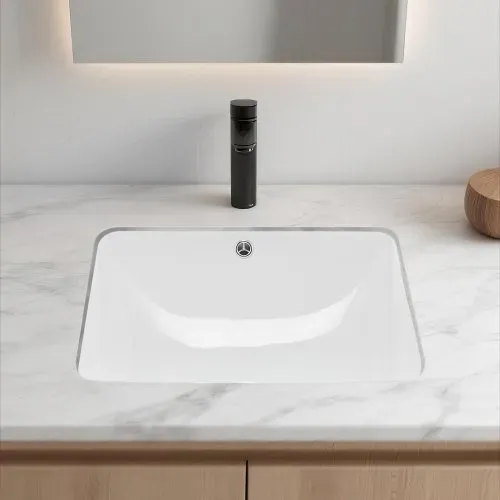 VEVOR Unterbauwaschbecken Handwaschbecken 515 x 385 mm rechteckiges Spülbecken aus Keramik mit Überlaufloch, moderne Unterbauspüle Küchenspüle für kleine Räume, Badezimmerwaschbecken Weiß – Bild 7