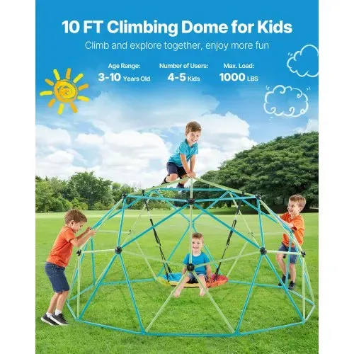 VEVOR Kletterkuppel geometrisches Klettergerüst (305 cm breit) mit Tellerschaukel, 453 kg belastbares Klettergerüst, Klettergerät für Kinder von 3 bis 10 Jahren Gartenspielzeug Spielplatz VEVOR Kletterkuppel geometrisches Klettergerüst (305 cm breit) mit Tellerschaukel, 453 kg belastbares Klettergerüst, Klettergerät für Kinder von 3 bis 10 Jahren Gartenspielzeug Spielplatz