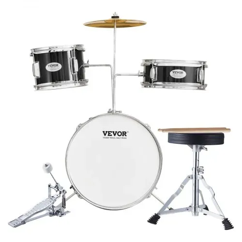 VEVOR Schlagzeugset, 3-teilig, Drum-Set mit verstellbarem Thron-Becken-Pedal, zwei Paar Drumsticks, ca. 20 cm Tom Drum, ca. 25 cm Snare Drum, ca. 36 cm Bass Drum, Schlagzeugset für Kinder, schwarz – Bild 10