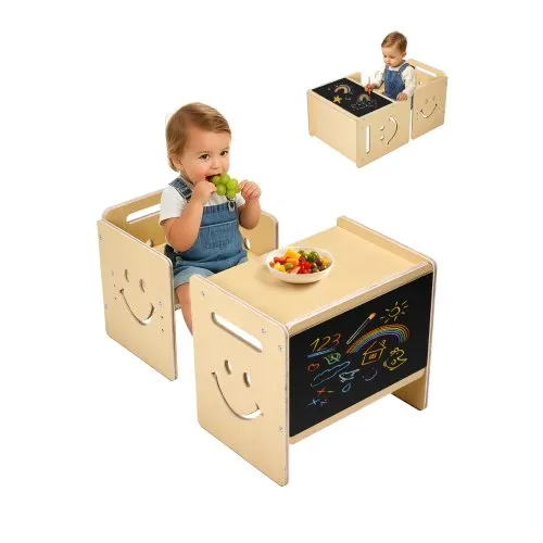 VEVOR Montessori Tisch Stuhlset Kleinkindertischset (mit Tafel) aus Holz für 1–5-Jährige, höhenverstellbarer Kinderstuhl Aktivitätstisch Spieltisch, ideal zum Lesen Essen Spielen – Natur VEVOR Montessori Tisch Stuhlset Kleinkindertischset (mit Tafel) aus Holz für 1–5-Jährige, höhenverstellbarer Kinderstuhl Aktivitätstisch Spieltisch, ideal zum Lesen Essen Spielen – Natur