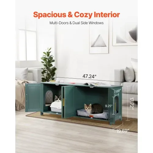 VEVOR Katzenschrank, 1200x450x500 mm, Katzentoilette mit 4 Rattantüren & 2 Eingängen, Katzenklo Schrank für den Innenbereich, Katzenhaus passend für die meisten Katzentoiletten, grün VEVOR Katzenschrank, 1200x450x500 mm, Katzentoilette mit 4 Rattantüren & 2 Eingängen, Katzenklo Schrank für den Innenbereich, Katzenhaus passend für die meisten Katzentoiletten, grün