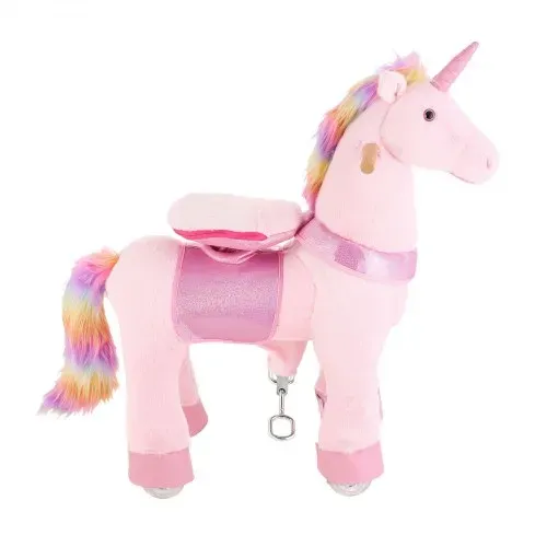 VEVOR Reitpferd auf Rollen 80cm, 50kg Belastbares Stehpferd mit Soundfunktion, Spielpferd mit Erhöhtem Sitz Griffen Pedalen, Rosa Einhorn mit Regenbogenmähne zum Reiten für Kinder Mädchen 3-8 Jahren – Bild 9