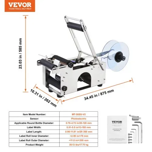 VEVOR Halbautomatischer MT-50 Flaschen Etikettiermaschine Etikettenapplikator – Bild 6