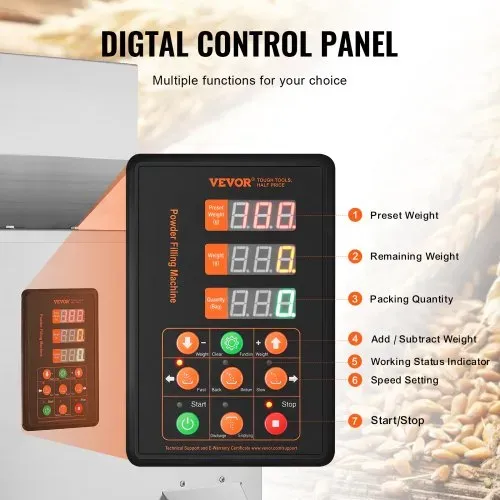 VEVOR Pulverfüllmaschine, 0,022–1,1 lbs/10–500 g, automatische intelligente Partikelwaage, Füllmaschine, Flaschenbeutel, Pulverfüller, Partikelspender für Tee, Samen, Körner, Pulver, Mehl, Bohnen, Gli – Bild 3