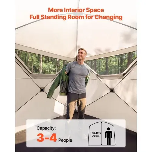VEVOR Campingzelt 4-Personen, Pop-Up-Zelt mit Netzfenstern, Familienzelt Schneller Aufbau in 60 Sekunden, Tragbares Cabin Hub Zelt mit Tragetasche für Familien-Camping & Wandern, 229x229x212 cm – Bild 2