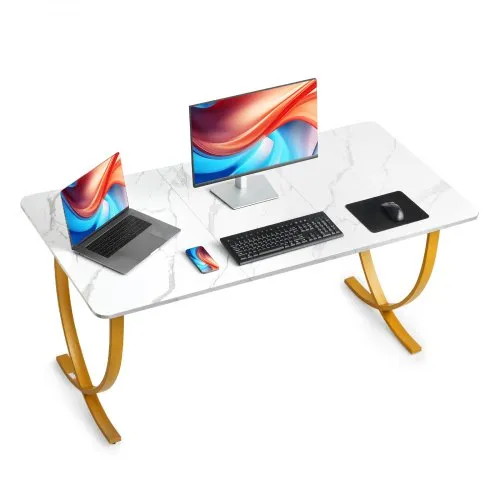 VEVOR Computertisch Bürotisch Schreibtisch (160 x 80 cm Tischplatte), moderner Arbeitstisch mit Metallrahmen & 158 kg Tragkraft für Homeoffice Arbeitszimmer Schlafzimmer Wohnzimmer, Weiß Gold VEVOR Computertisch Bürotisch Schreibtisch (160 x 80 cm Tischplatte), moderner Arbeitstisch mit Metallrahmen & 158 kg Tragkraft für Homeoffice Arbeitszimmer Schlafzimmer Wohnzimmer, Weiß Gold